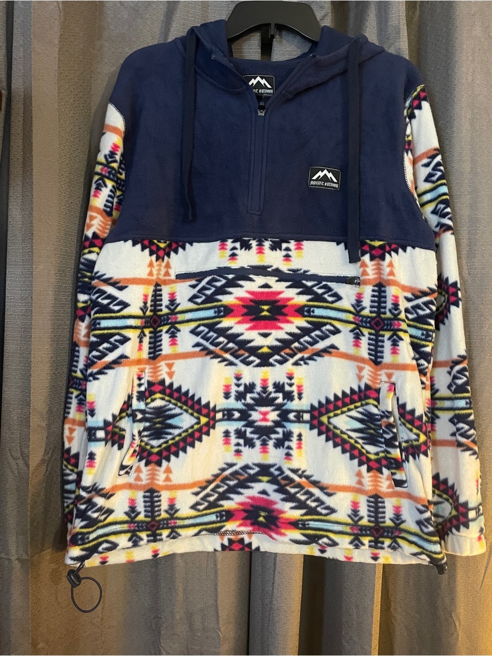 Men’s Massive Outdoor Navy & Multi Aztec Fleece Pullover Hoodie